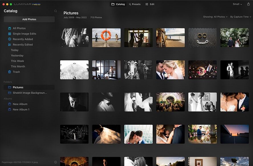 Screen showing importing of images to Luminar neo