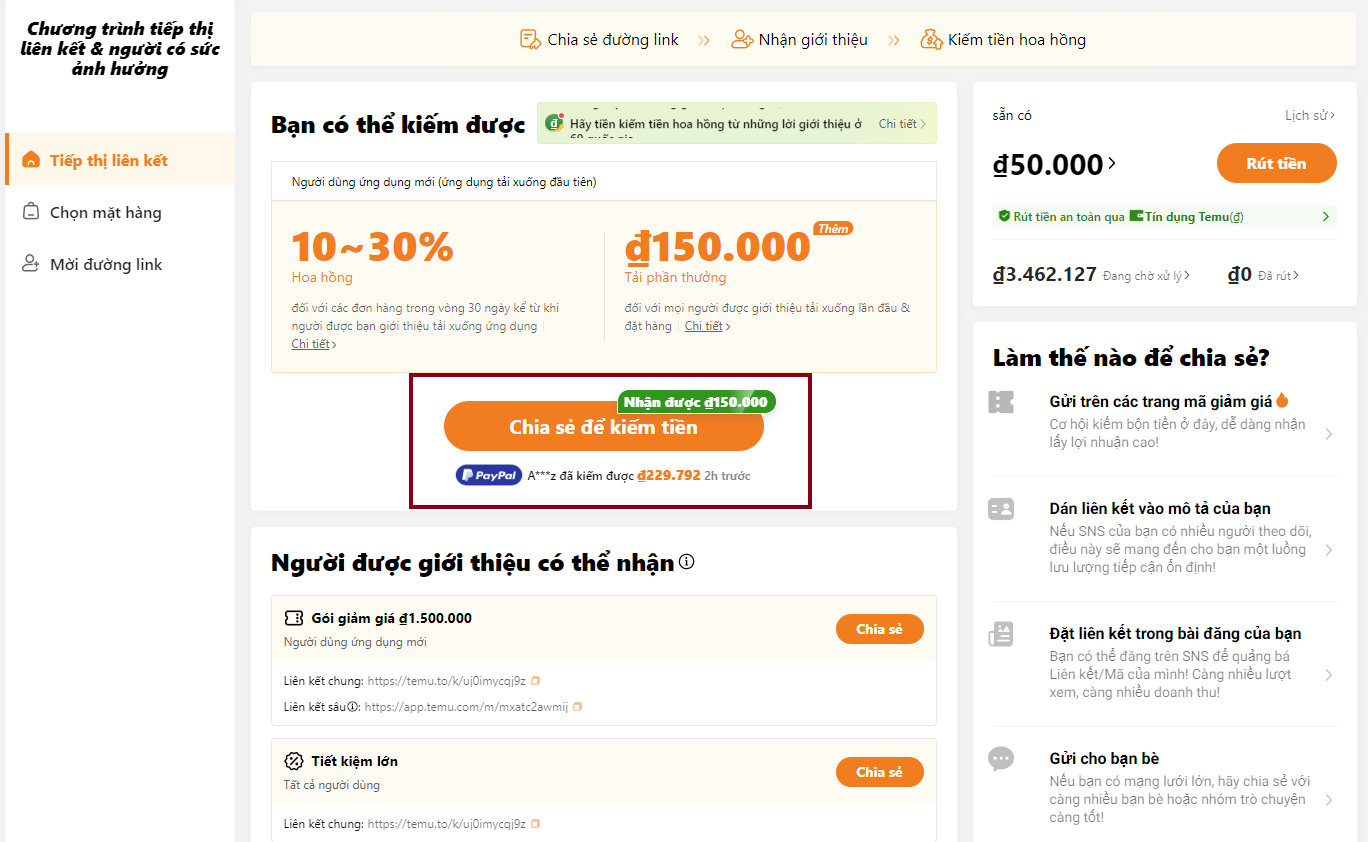 2 cách kiếm tiền từ Temu Affiliate Việt Nam